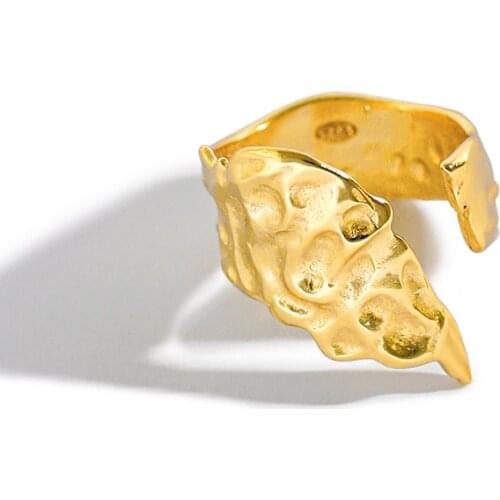 SHANICE Korean S925 sterling silver open ring ins niche irregular convex surface feather Female Jewelry Accessories