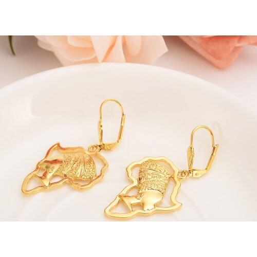 Gold GP earring Africa Ethiopia map elephant lion king gold earring Jewelry For Women Men gift wedding bridal party jewelry