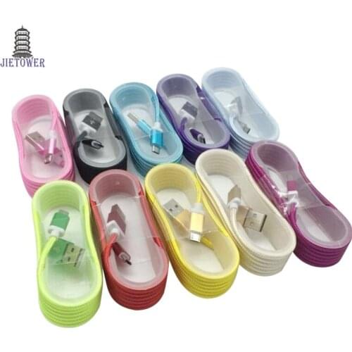 1.5M Nylon Inter tray Fabric Braided Micro USB Data Cable Connection Charging for Android v8 Type C typec usbc for iphone 250pcs