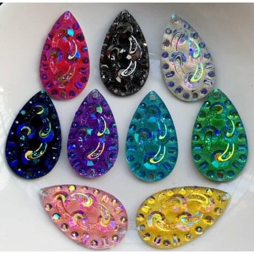 20pcs 16*28mm water drop flat back sewing 2 pore resin rhinestone DIY jewelry making wedding decoration
