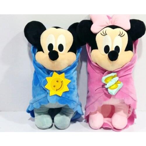 28cm Disney Baby Mickey Mouse And Minnie Mouse With Blanket Plush Toys Stuffed Soft Doll For Children Birthday Gift