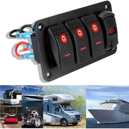 3 Gang Switch Panel Circuit Breaker 4.2A Dual USB Slot Charger Digital Voltmeter for Car SUV Marine RV Truck