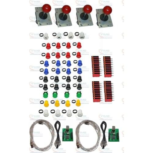 4 player USB Arcade parts Bundles Kit with 2x 2 player USB adapter Joystick American style button Microswitch 1P 2P 3P 4P button
