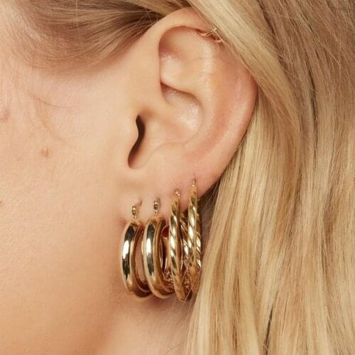 4 Pcs/Set Fashion Gold Color Circle Earring Set for Women Trendy Statement Hoop Earring Jewelry Gifts