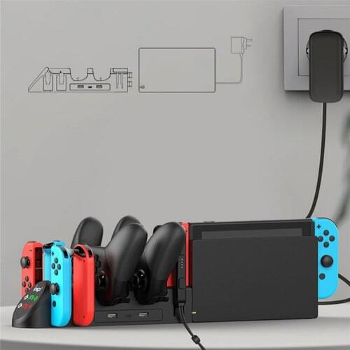 6 in 1 Charging Dock Cradle Stand for Nintend Switch Joy Con and NS Pro Controller Charger Station Parts