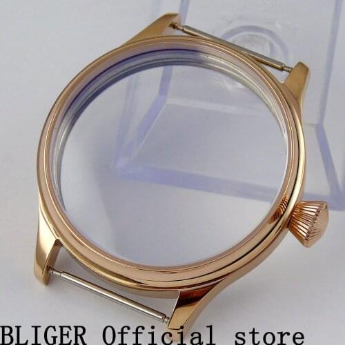 BLIGER 44MM Stainless Steel Rose Gold Watch Case Suitable For ETA 6497 6498 Hand Winding Movement C36