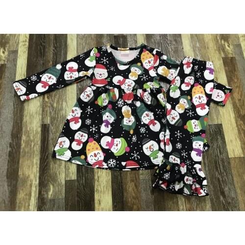 Baby girl cute snowman cartoon print black dress bell bottom suit