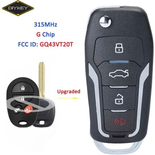 DIYKEY GQ43VT20T Modified Flip Remote Car Key Fob 4 Button 315MHz G Chip for Toyota Highlander Sequoia Sienna Tacoma Tundra