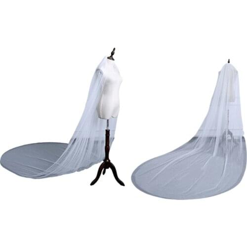 2-Layer Bridal Illusion Veil with Comb 1 Tier Long Sheer Tulle Elegant Cathedral Chapel Veils White for Wedding Party