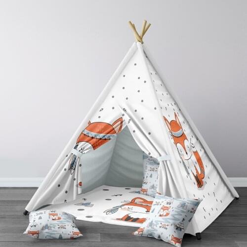 Play Tent for Kids Wigwam Portable Indoor Playground Tents Children Bedrooms Gray Wild Fox Model 237