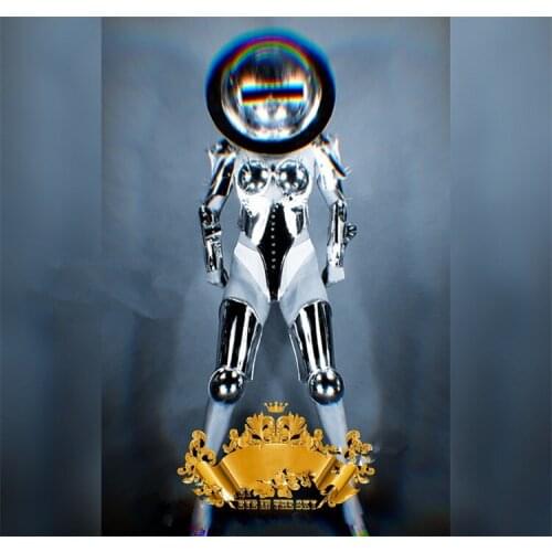 Space performance stage wears mirror costumes dj dress robot suit ballroom dance bodysuit bar clothe party outfit prom ktv