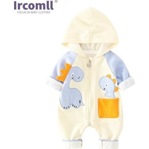 Ircomll Newest Spring Fall Baby Romper For Boy Girl Cartoon Dinosaur Hooded Jumpsuit Overalls infantil Pajamas Outwear Clothes