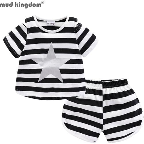 Mudkingdom Girls Outfits Cute Star Pattern Striped Off Shoulder Casual Shorts Set