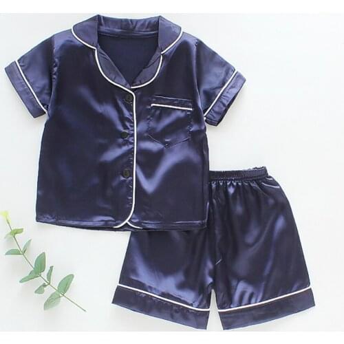 Summer Baby Boys Girls Sleepwear Soft Costume Pajamas Sets Solid Color Infant Children Shirt+Pants 2 Pcs Kids Homewear