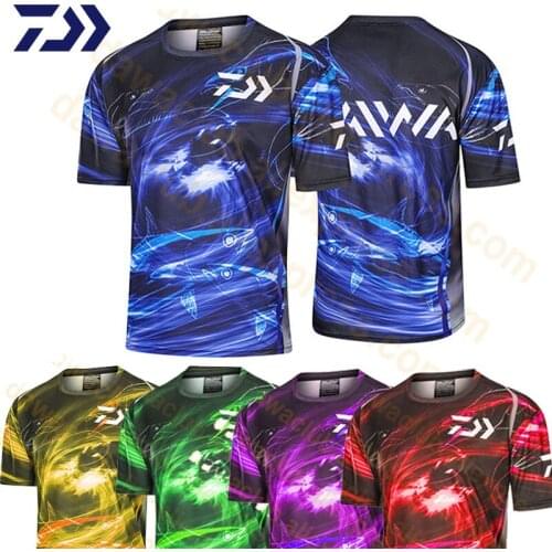DAIWA Summer Fishing Clothings Short Sleeve Fishing T-Shirt Outdoor Sports Cycling Tops Black Cotton Baseball Fishing Clothes