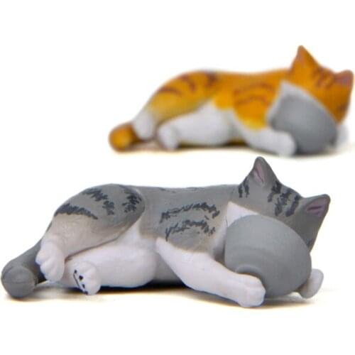 2PCS Cartoon Sleeping Cat Mini Figures Cute Kitten Landscape Miniature Figurines Collection Decoration Dolls for Children Toys