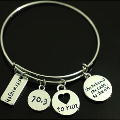 Fashion ancient message tag pendant bracelet 70.3 & LOVE TO RUN pendant making adjustable scalable wire bangle