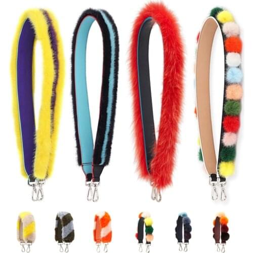 New Patchwork Color Fur Design women handbags strap trendy rainbow strap bags chic shoulder strap easy matching bag accessories