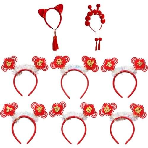 Chinese Style Children Girls Red Headband Knot Hanfu Tassels New Year Festive Hair Hoop Bowknot Holiday Party Hair Accessories