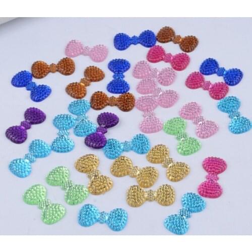 Wholesale 50pcs 23x12mm Bowknot Bows Mixed Color Rhinestone bead decorative diy accessories Flatback Acrylic Dotted Jewelry
