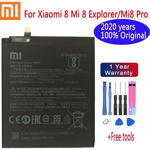 Xiao mi 100% Orginal battery BM3F 3000mAh For Xiaomi 8 Mi 8 Explorer/Mi8 Pro BM3F Phone Replacement Batteries +free Tools