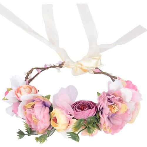 Pink Girl Sweet Princess Crown Flower Floral Hairbands Bridal Bridesmaid Wedding Bride Seaside Photo Hair Accessories Wholesale