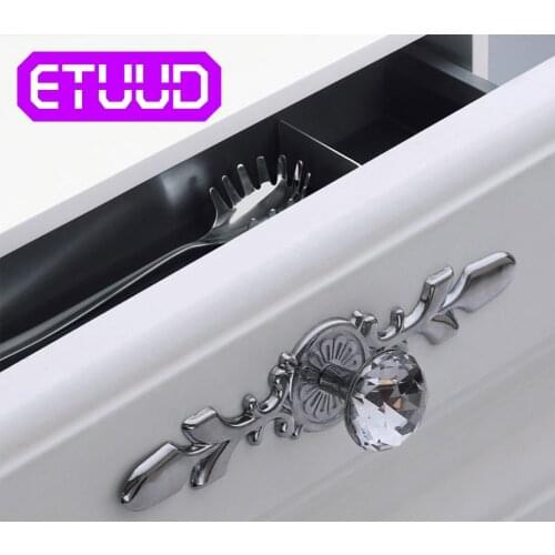 Crystal Glass Transparent Cabinet Drawer Door Furniture Pull Handle Hardware Black/Silver Diamond Cupboard Pulls Knob Kitchen