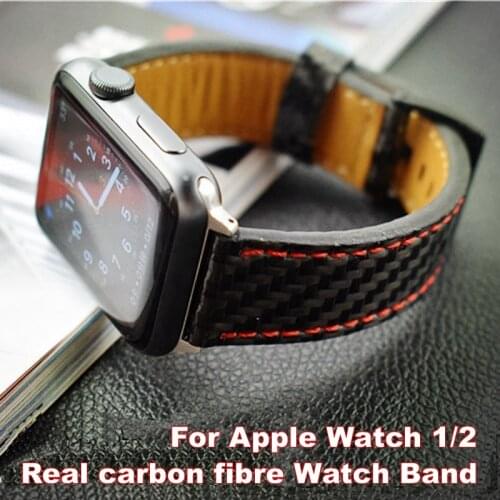 For Apple Seires 4 Watch Strap Real Carbon Fiber Leather Band For Apple Watch Series 1 2 3 Replacement Parts Wrist Bracelet