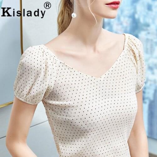 2020 Spring Summer Fall Womens V-Neck Polka Dot Gothic Shirt Sexy Lace OL Tops Harajuku Shirt Korean Slim Fashion Clothing
