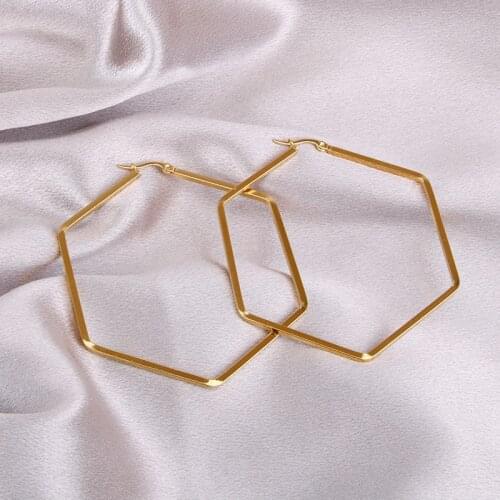 Stainless Steel Big Hoop Earring for Women Gold Color New Shape Geometry Wholesale Ear Accessories Fashion Jewelry 2021 Hot