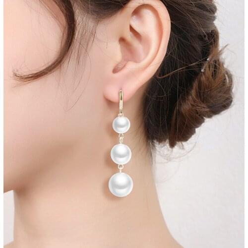 Korean Sweet White Pearl Drop Earrings For Women Simple Statement Long Ear Hook Wedding Jewelry Party Valentines Day Girl Gift