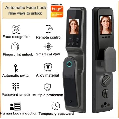 TUYA WIFI Face Recognition Lock Fingerprint Vein Palm Print Magnetic Card Password With Camera Home Electric Smart Door Lock