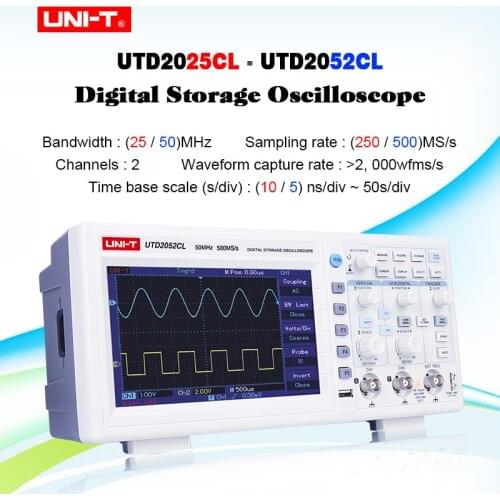 UNI-T UTD2025CL UTD2052CL 100-240VAC Digital Storage Oscilloscopes 2 Channels 250-500MS/s Sample Rate 7-inch TFT LCD Scopemeter
