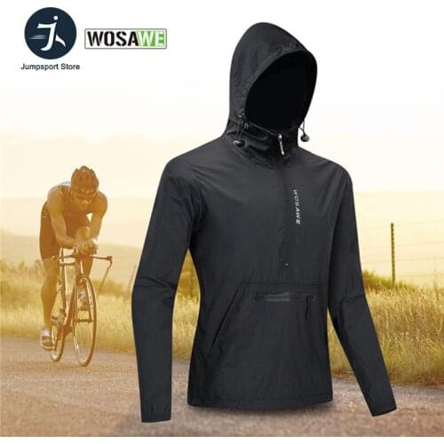 WOSAWE Windproof Hooded Cycling Jacket Windbreaker Breathable Reflective Bike Bicycle MTB Jackets Riding Sports Coat Long Jersey