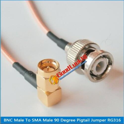 High-quality BNC Male To SMA Male 90 Degree Right Angle Plug RF Connector RG316 Pigtail Jumper Cable Low Loss