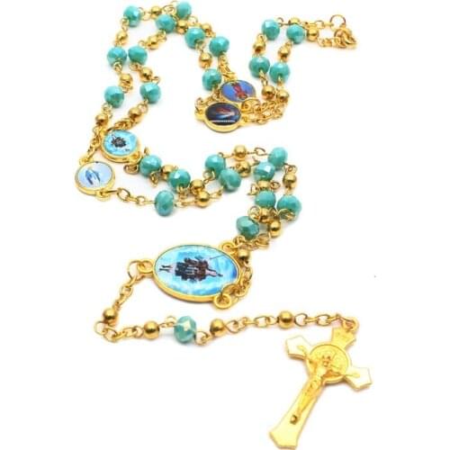 High Quality Metal Beads Rosary Jesus Cross Necklace Religious Supplies Gifts for Men and Women