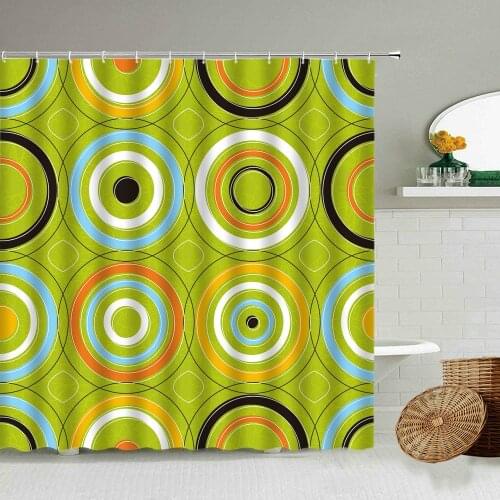 Colorful Geometric Circular Pattern Shower Curtain Abstract Retro Style Child Bathroom Decoration With Hook Waterproof Screen