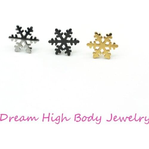 Snow Flake Earring Ear Stud Snowflake Women Earrings Jewelry For Girl Xmas Gifts 316L Stainless Steel Gold Black