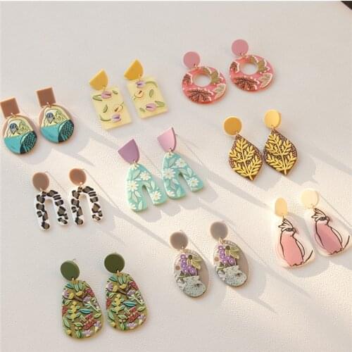 AOMU 2021 New Korean Bright Colorful Acrylic Geometric Irregular Flower Leaves Dots Pattern Dangle Earrings for Women Jewelry