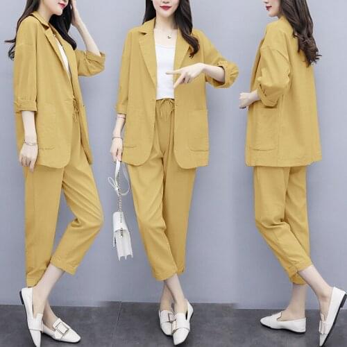 2021 New Spring Autumn 2-piece Set Ladies Clothing Set Solid Casual Single Button Suit Top+Pants Plus size Fashion Clothing Sets