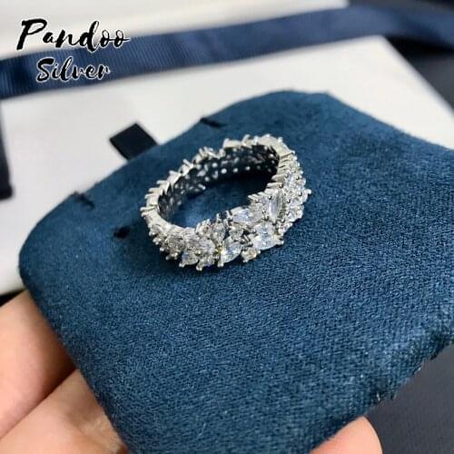Pandoo Silver Festival Double Ring For Women GiFT With Logo,Fashion Charm S925 Sterling Silver Jewelry 1:1 Copy