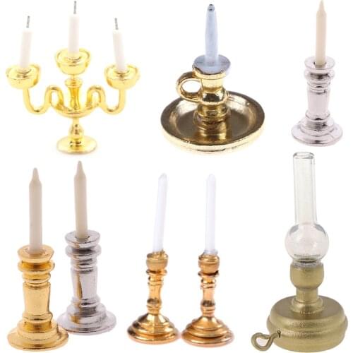 1:12 Dollhouse Miniature Chandelier Candles Furniture Toy Dollhouse Miniature Candlesticks Doll House Accessories