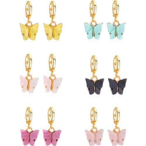 1PC New Acrylic Butterfly Earrings For Women Korea Trendy Simple Cute Animals Pendant Small Hoop Earrings Ear Stud Jewelry E445
