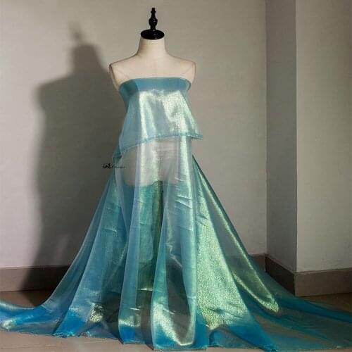 1Y/lot blue Gradient laser organza designer mesh fabric diy dress costume accessories