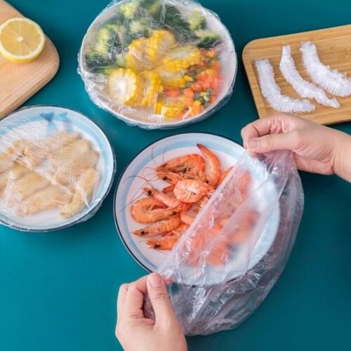 100pcs Plastic Bags Food Cover Elastic Stretch Adjustable Bowl Lids Universal Kitchen Wrap Seal Fresh Keeping Caps