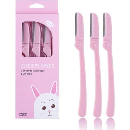 3Pcs/Set Pink Facial Eyebrow Trimmer Armpit Hair Razor Beauty Face Eye brow Shaper Shaver Stainless Steel Blades Makeup Tools