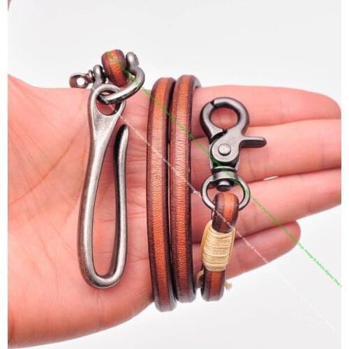 30" Quality Handmade Long Biker Motocycle Trucker 7*5mm Thick Cowhide Plain Leather Keychain Jean Wallet Chain With Hook Clasp