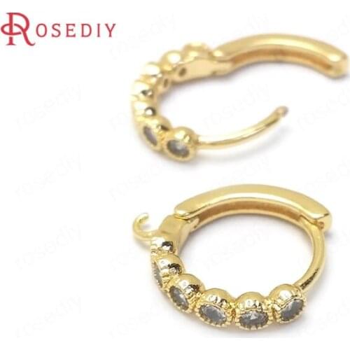 36026)6PCS 14x14MM 24K Gold Color Brass and Zircon Round Earring Hooks High Quality Diy Jewelry Findings Accessories