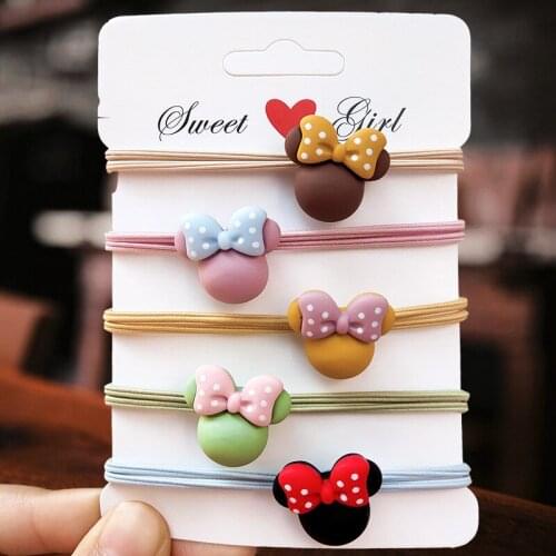 5 Pcs/Set Cute Cartoon Bowknot Flower Children Hair Ropes Headdress Girls Tie Hair Color Elastic Rubber Kids Elastic Hair Bands