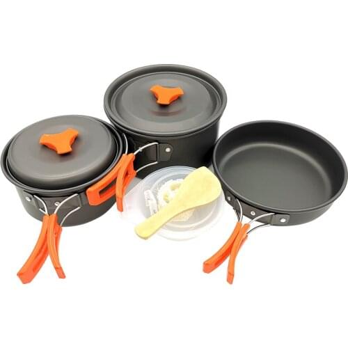 Aluminium Cookset Non Stick Cookware Set Collapsible Handle Camping Mess Kit